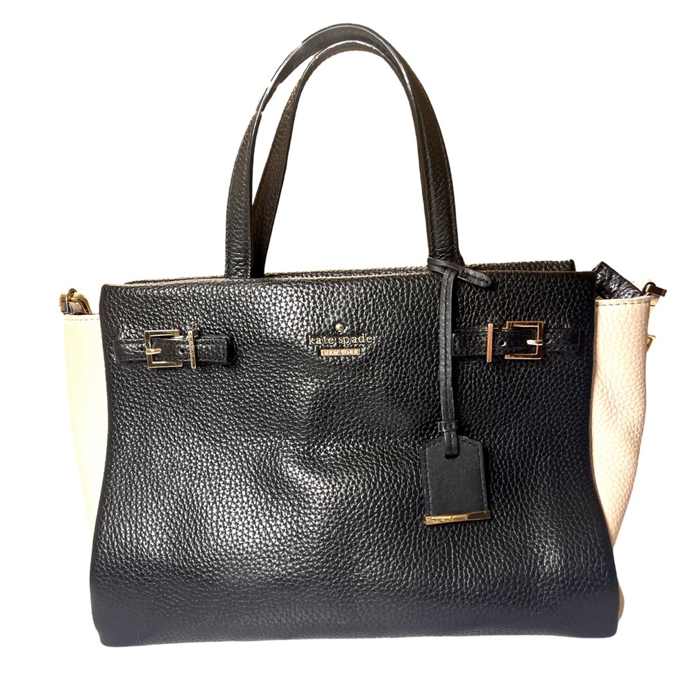 Kate Spade Holden Street Olivera Pebbled Leather Satchel Black & Cream